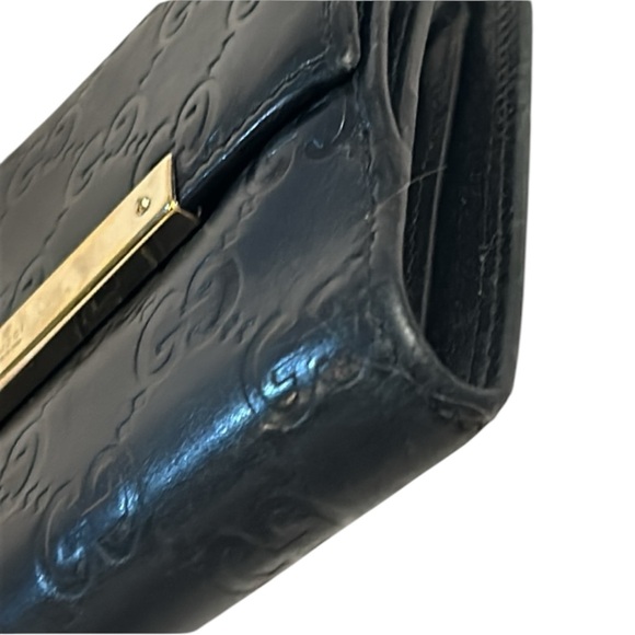 Gucci Guccissima Metal Bar French Flap Black Leather Wallet in VGUC - Picture 4 of 16